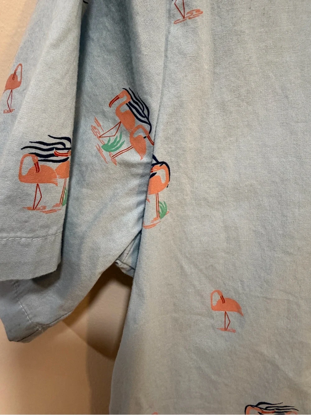 Hurley boys Light Blue Short Sleeve Button-Up Shirt with Orange Flamingo Print
